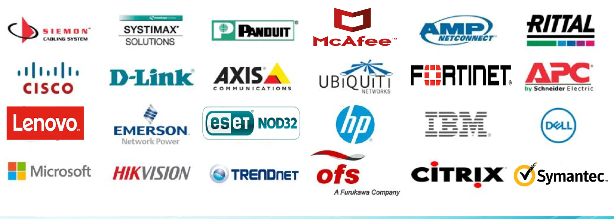 Partners tecnológicos de Macnetwork: Cisco, HP, Dell, IBM, Lenovo, Fortinet, Microsoft, APC by Schneider Electric, Hikvision, ESET, Citrix, Symantec, D-Link, Ubiquiti, Axis, Siemon, Systimax, Panduit, McAfee, AMP Netconnect, Rittal, Emerson Network Power, Trendnet y OFS.